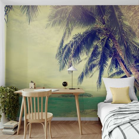 Papier Peint Île Tropicale - Palmiers & Océan Turquoise - 150 x 250 cm (1/2)