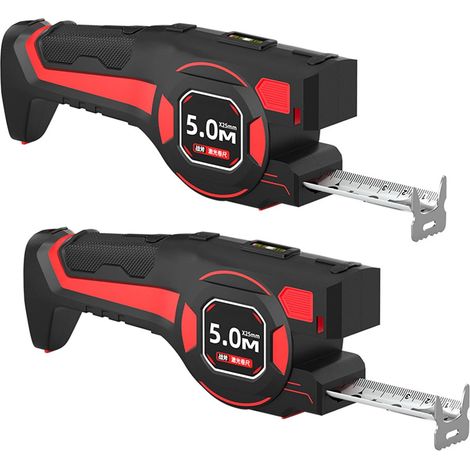 Ruban acier, 2 pièces, 5mx25mm, laser, 2-en-1, pour chantier (1/5)
