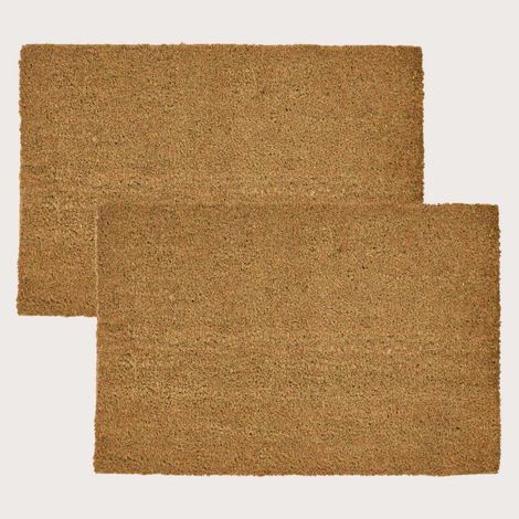 HOMESCAPES Set of 2 Plain Coir Doormats 60 x 40