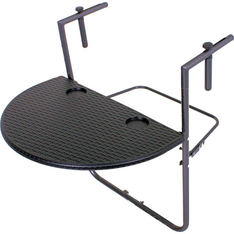 Spetebo – Table de balcon suspendue semi-circulaire en plastique – Aspect rotin – 60 cm x 43 cm – Réglable pour balustrades 6-17 cm