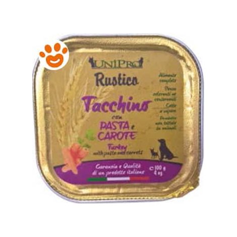 Unipro Dog Rustico Tacchino con Pasta e Carote - Vaschetta 100 Gr -