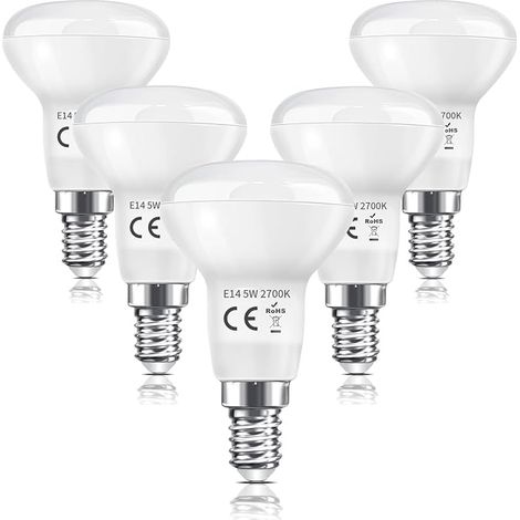 5 x R50 E14 5W LED Reflector Spot Light Bulb E14 Equivalent 40 W Incandescence, Warm White 2700K 475LM, 120° Beam Angle, Non-Dimmable, Pack of 5 (1/5)