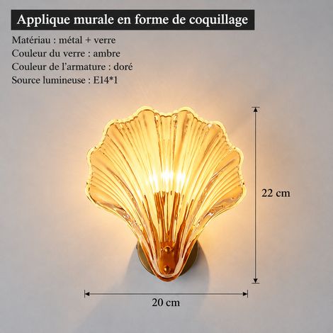 Applique Murale Coquillage en verre ambré LED nécessite une lumière neutre Salon Chambre 31 × 31 × 13 cm 600 g – Livraison gratuite