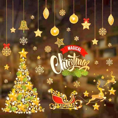 Stickers Noël - Mignon - Renne Flocon de Neige - Multicolore - Décoration de fête - Intérieur (1/4)
