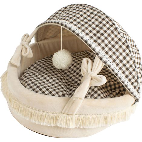 Lit grotte pour chat toutes saisons confortable chaud pliable lavable tente semi-fermée pour animaux de compagnie pour chats petits chiens S (1/5)