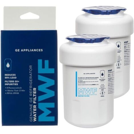 Pièces détachées pour réfrigérateur Lot de 2 Filtre à eau pour réfrigérateur GE MWF, filtre de remplacement d'origine, certifié pour réduire le plomb, le soufre et plus de 50 autres impuretés (1/5)