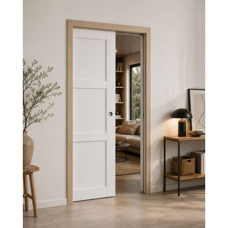 Gd Menuiseries – Porte coulissante Korya blanche 3 panneaux H204 x L83 cm – Système à galandage – Finition moderne pour optimisation d'espace (1/5)