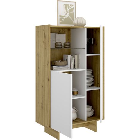 Credenza Edgewood, Madia 4 Ripiani, 6 Vani, 2 Ante, 30x81x138h cm Bianco