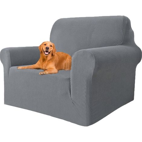 Housse de canapé extensible 1 place, adaptée aux chiens et aux chats, antitache (gris clair, largeur du canapé 90 cm-140 cm) (1/5)