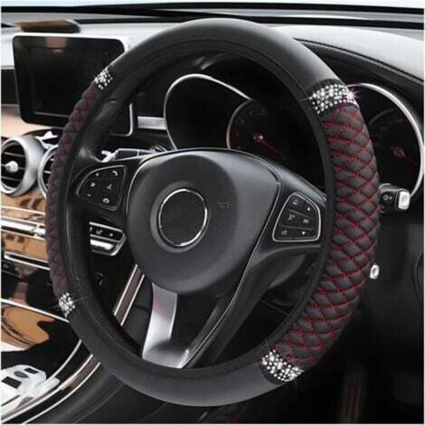 Coprivolante universale per auto da 37-38 cm, senza anello, interno in pelle ricamata, in pelle PU traspirante e antiscivolo, protezione per volante per auto.