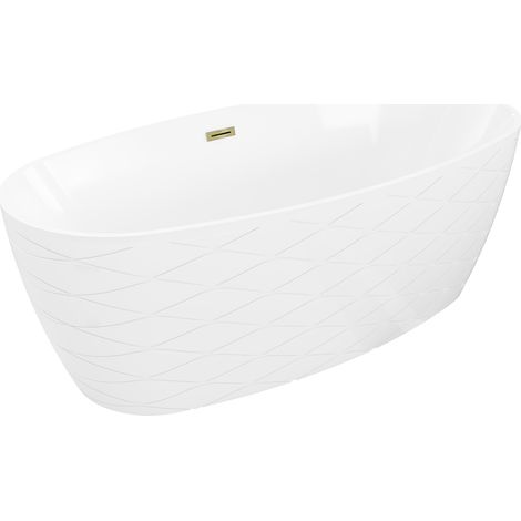 Mexen Olea freistehende gerippte Badewanne 170 x 80 cm, weiß, Überlauf gold - 52821708000-50 (1/5)