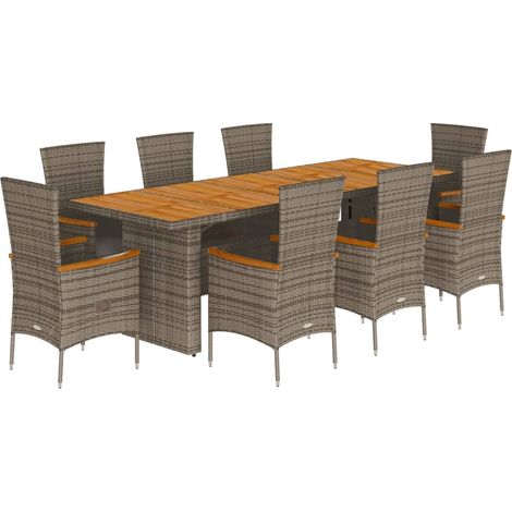 Set da Pranzo da Giardino 9 pz con Cuscini in Polyrattan Grigio vidaXL (1/5)
