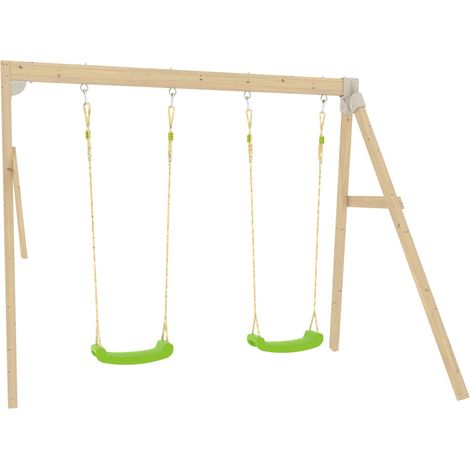 Bras de portique en bois 2 balançoires vertes pour maisonnette modulable en bois FSC®