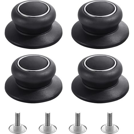 Juego de 4 pomos de repuesto universales para tapas de ollas, resistentes al calor y antiestáticos, fáciles de instalar. (Negro)