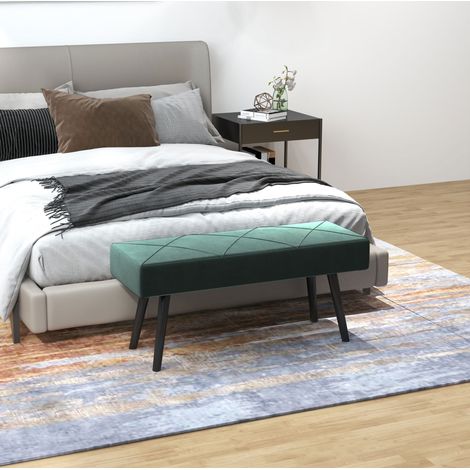 MEUBLIV Banco de cama 100x36x45 cm verde, asiento acolchado efecto terciopelo (1/5)