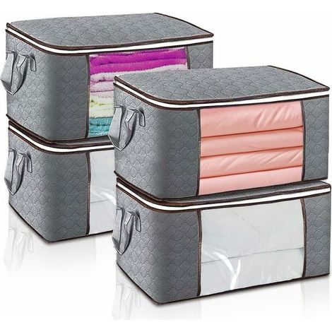 Borsa portaoggetti per trapunta da 4 pezzi, borsa portaoggetti spessa per vestiti sotto il letto realizzata in tessuto non tessuto con manico resistente, traspirante e antipolvere, (1/5)