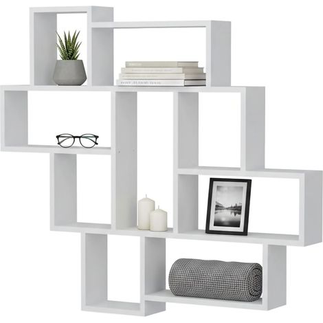 Dmora - Mensola Chapala, Scaffale, Ripiano a muro, Scaffalatura multiuso, 116x15h104 cm, Bianco