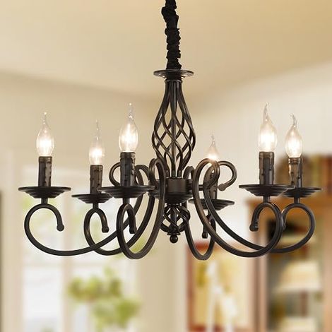 Lustres Rustiques Campagne Française Lustre Vintage Métal Antique Suspension Luminaire Îlot de Cuisine Salle à Manger Ferme Salon Noir Lumières (1/5)