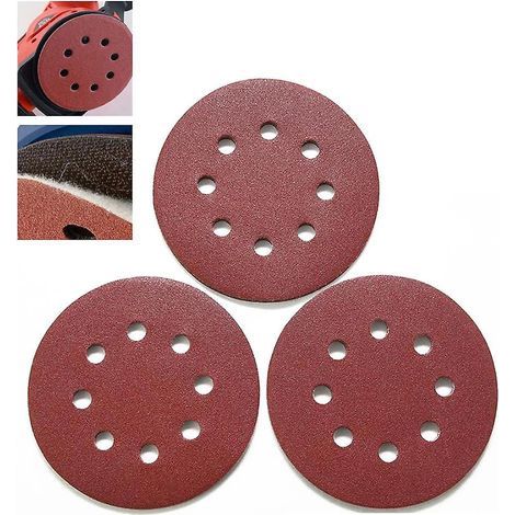 20x (grain 40/60/80/120/180) 100 Pices De Papier Abrasif Excentr Velcro 125 Mm, Disques Ronds Velcro 8 Trous 125 Mm Pour Ponceuses Excentres (1/5)