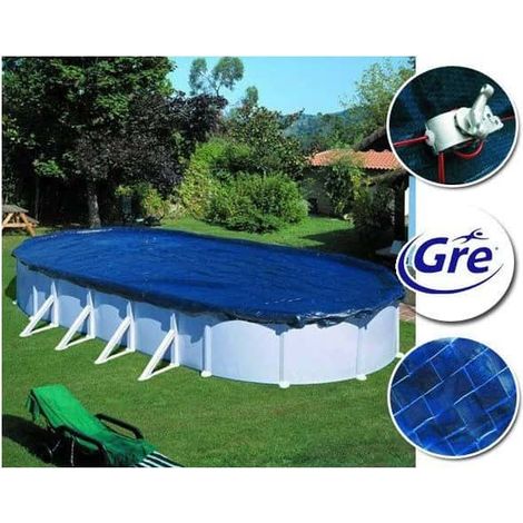 GRE – Bâche hiver 120g/m² pour piscine ovale 7.30 x 3.75m – Protection contre feuilles et insectes – Installation facile avec sandow