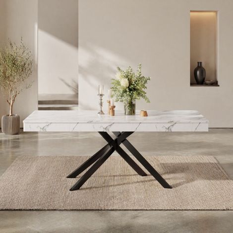 Mesa extensible 140/180 x 80 cm para 6-8 personas, tablero grueso, patas metálicas blancas OKMYHOME (1/5)