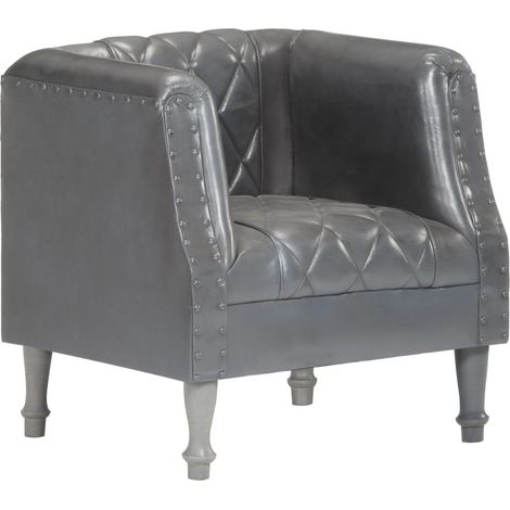 Fauteuil,Fauteuil Salon,Chaise Loisir et Repos,Siège Gris Cuir véritable de chèvre FNNF247564 (1/5)