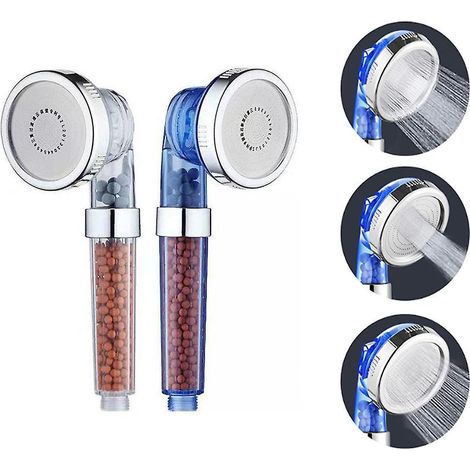 pommeau De Douche Bleu Et Blanc En Deux Parties, Pommeau De Douche Filtre Universel Avec 3 Modes, Haute Pression, Conomie D'eau, Convient Pour Un (1/5)