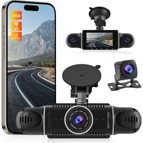 Dash CAM de 4 Canales - 360°rotación Frontal Trasera Interior Izquierda Derecha 3 Pulgadas Auto Dashcam - Soporta grabación en Bucle G-Senseor Parking Monirot WiFi + Tarjeta de 64GB Gratis (1/5)