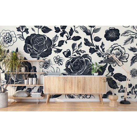 Papier peint fleuri - tapisserie roses sombres - 150 x 250 cm (1/2)