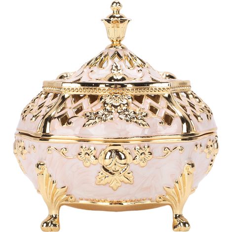 Brûleur d'encens cône Porte-encens Vintage Style européen Alliage de zinc Sculpté Couvercle amovible Or Blanc Décoration intérieure (1/5)