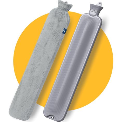 XXL Grande Bouillotte eau Chaude Peluche 3,5 l – Gris et peluche Douce – Bouillottes - Bouillote avec Housse XL pour bébés, enfants et adultes (Extra long - 3,5 litres - 72 cm) (1/5)