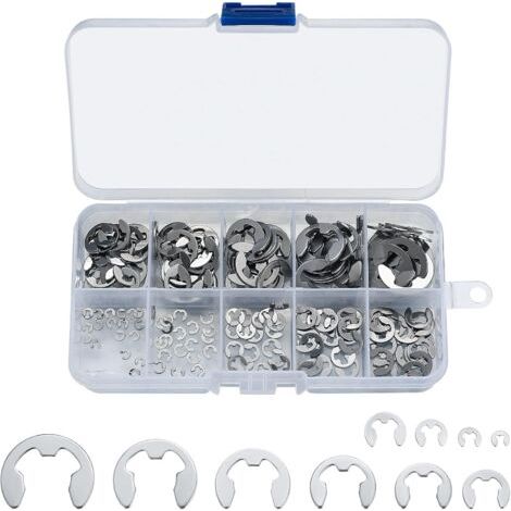 200 Pièces Anneaux de Retenue E-Clip, Rondelles de Blocage en Acier Inoxydable pour Arbres, Kit d'Assortiment de Circlips Internes et Externes, M1.5/M2/M3/M4/M5/M6/M7/M8/M9/M10 (1/5)