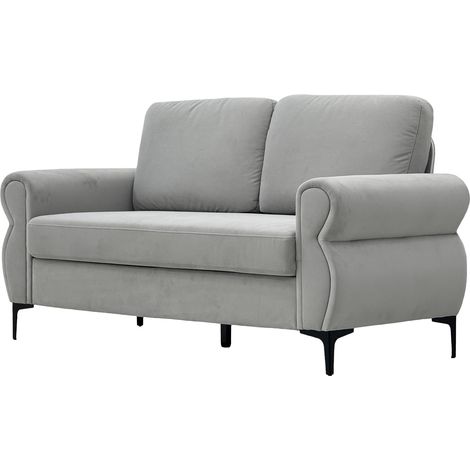 Canapé compact 3 places avec structure métal et bois, rembourrage à ressorts ensachés et mousse HR, coloris gris (1/5)