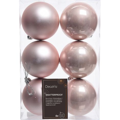 Kaemingk 22114 Set 6 Palline di Natale Infrangibili 8 cm Lucide e Opache colore Rosa Baby (1/2)