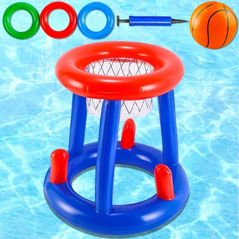JSSEVN-Jeu de Basket Piscine Gonflable, 2 en 1 Combinaison de Panier de Basket Flottant et de Jeu de Lancer D'anneaux Gonflable, Jouet de Jeu Aquatique (1/5)