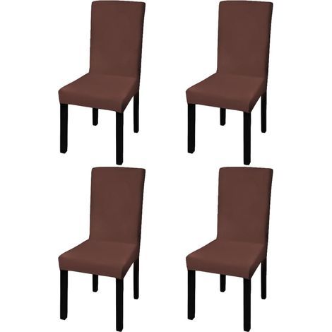 vidaXL Fundas rectas elásticas para sillas, 4 unidades, color marrón (1/5)