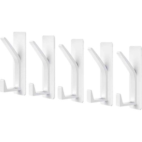 5 pcs accroche-serviette adhésif mural, sans perçage, pour salle de bain, cuisine ou salon, blanc (1/5)
