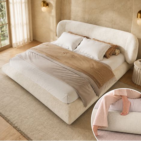 Letto 180x200 cm in ciniglia beige con testiera, senza materasso – MEUBLIV (1/5)