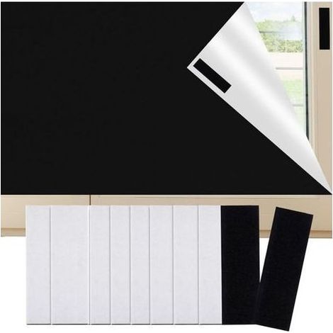 Tissu occultant pour fenêtre de toit - Protection solaire - Film occultant - Sans perçage - Avec bandes adhésives pour fenêtre - 150 x 200 cm - Avec fermeture Velcro - Noir (1/5)