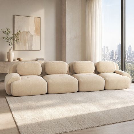 Canapé 4 places modulable en tissu corduroy, sans montage, beige HAVRYA (1/5)