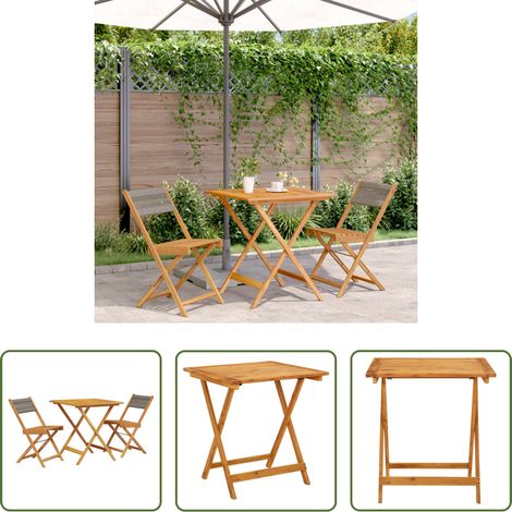 vidaXL Meubles d'extérieur - Ensemble de bistro 3 pcs gris polypropylène et bois massif (1/5)