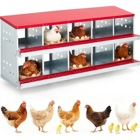 Pondoir pour Poules en Métal, à Poser Ou à Fixer Au Mur, Structure Étanche Et Ventilée, Avec couvercle rouge, ouverture vers l'extérieur, 10 (1/5)