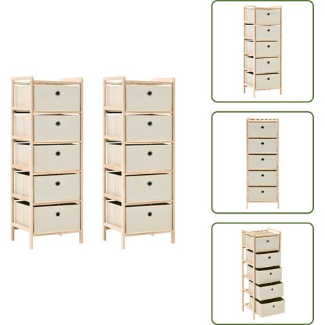 The Living Store Scaffali con 5 Cesti in Tessuto 2 pz in Legno di Cedro Beige - Cestini in tessuto