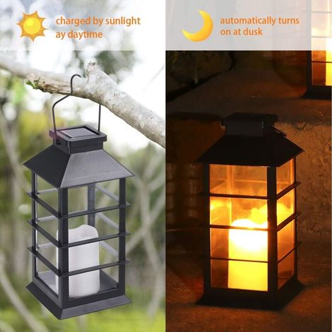 Lot de 2 Lanternes Solaires Exterieures Jardin avec Bougie LED Sans Flamme, Lanterne Extérieure Étanche IP44, Lanterne Solaire de Balcon de Jardin, Lanterne a Bougie (1/4)