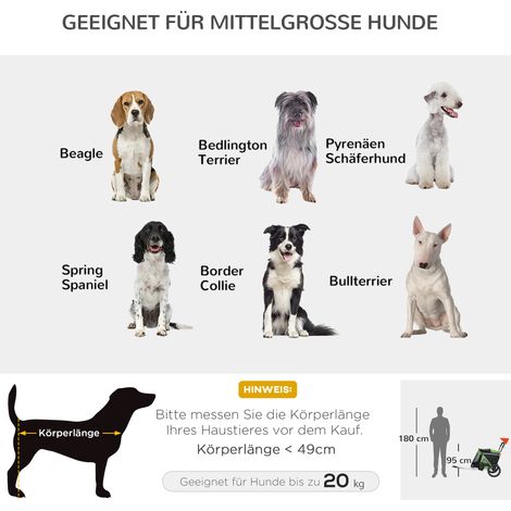 Poussette jogging et remorque vélo 2 en 1 pour chien, 2 catadioptres, 1 longe de sécurité, 150 x 68 x 95 cm, vert (1/4)