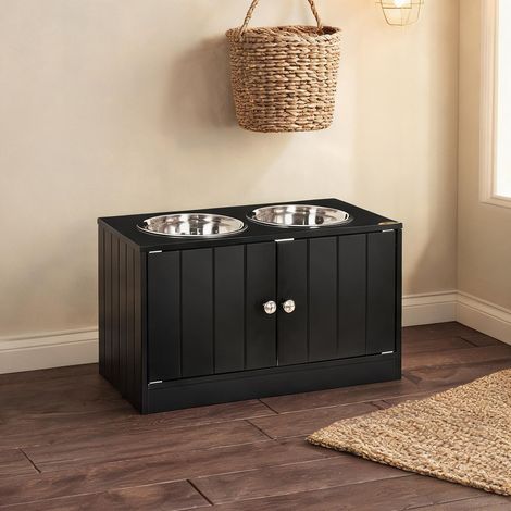 Cantine surélevée en bois avec rangement 44 L pour grands chiens (1/5)