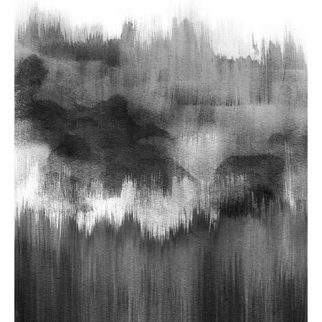 Papier peint panoramique abstrait gris & blanc | Tapisserie panoramique moderne salon effet coup de pinceau | Papier peint panoramique idéal escalier - 192 X 260 cm (4 pièces) (1/2)