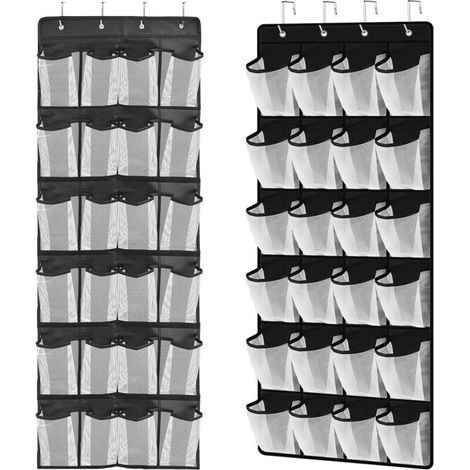 Rangement de Chaussures sur la Porte 24 Mesh Poches sur la Porte Organisateur pour Chaussures Rangage de suspendues multifonctionnelles pour Chambre à Coucher, Salon, Salle Bain( 2 article) (1/5)