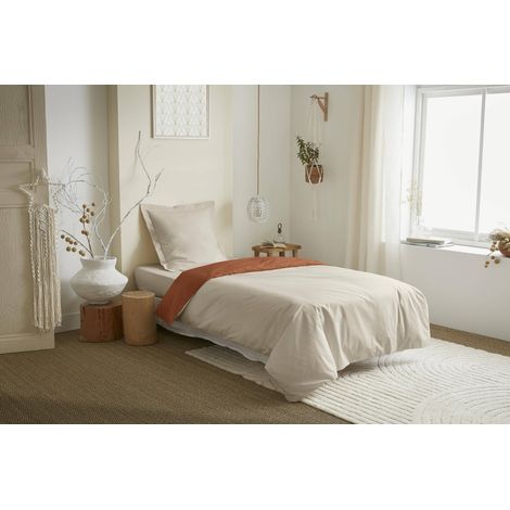 Parure de couette 2 Pièces réversible "Duo Premium" 140 x 200 cm Sable/Paprika - - (1/2)