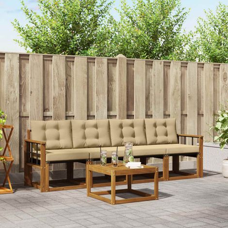 Outdoor-Sofagarnitur mit Kissen 5 pcs Natur und Beige